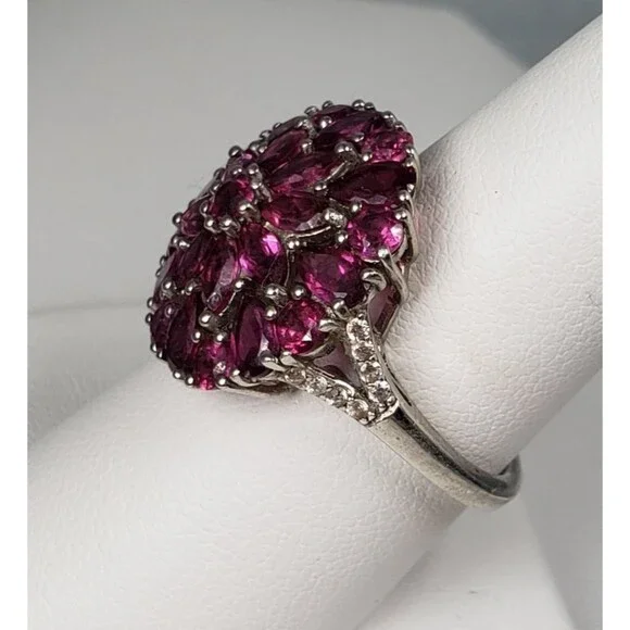 DJoy Signed 925 Sterling Silver Purplish Pink Rhodolite Garnet Ring Size 8.25 - Picture 8 of 16